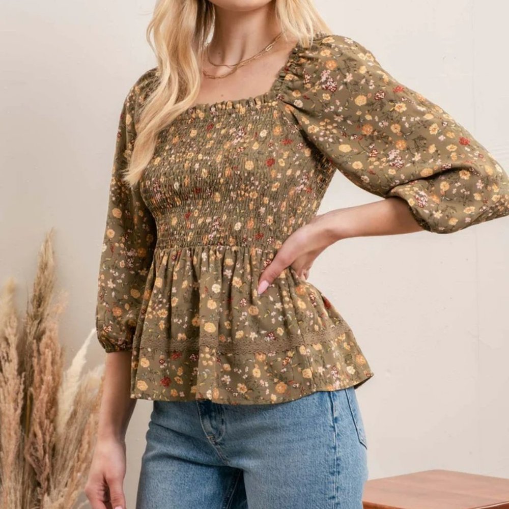 Floral Smocked Bodice Top